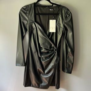 ZARA Faux Leather Mini Wrap Dress